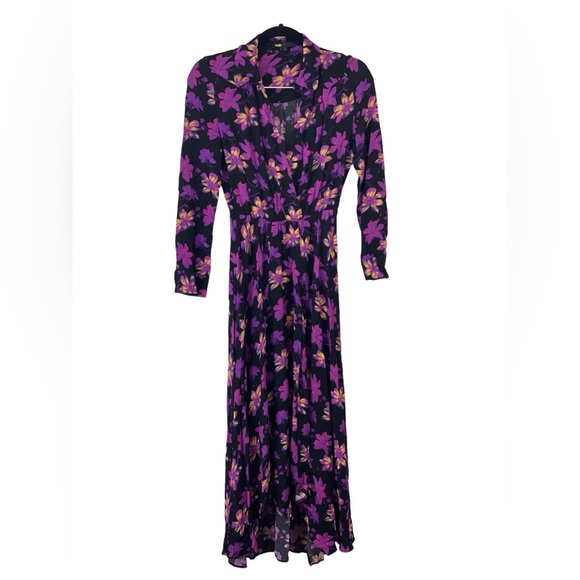 Maje Ritunia Floral Black Floral Slits Open Midi Dress Bloomingdales Mint 1 - Picture 2 of 4